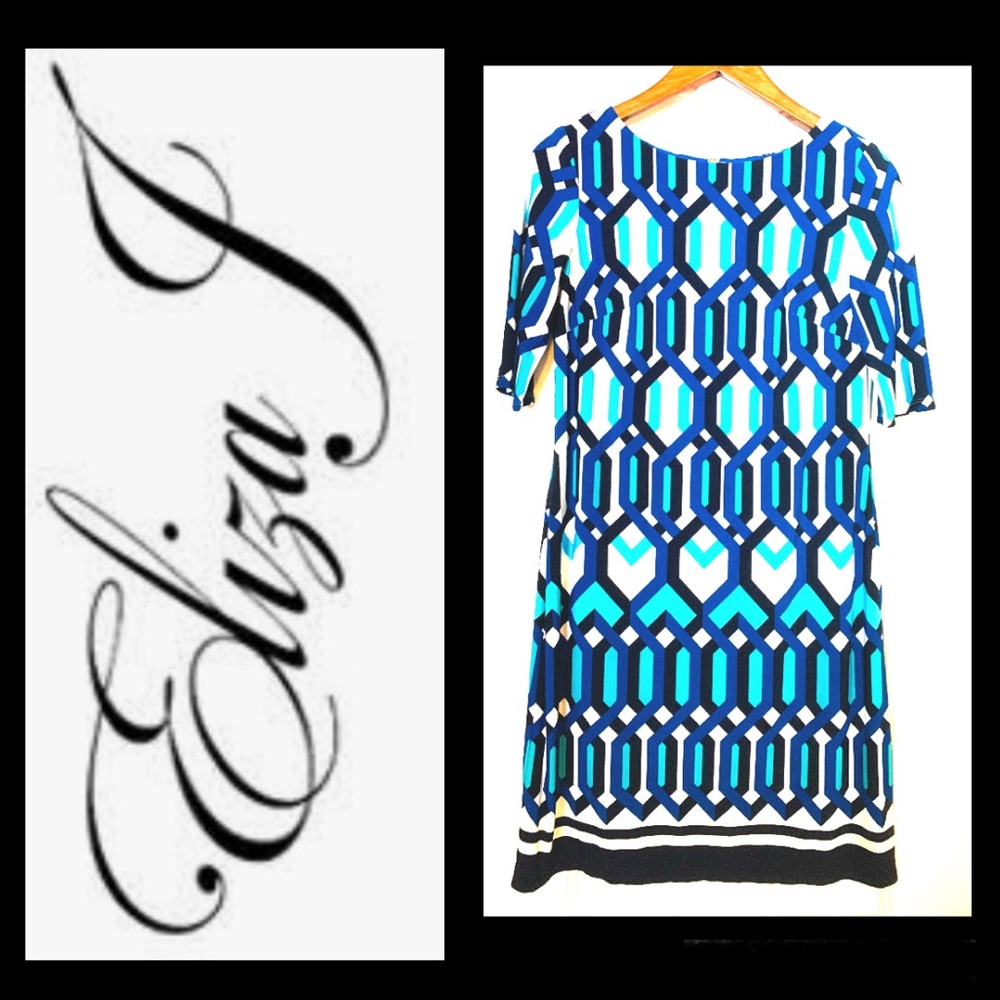 Eliza J. Geo Print Sheath Dress Royal, Turquoise & Black